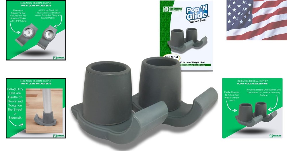 Upgrade Mobility with Pop & Glide 2 Pack Walker Ski Glides - Indoor/Outdoor Use