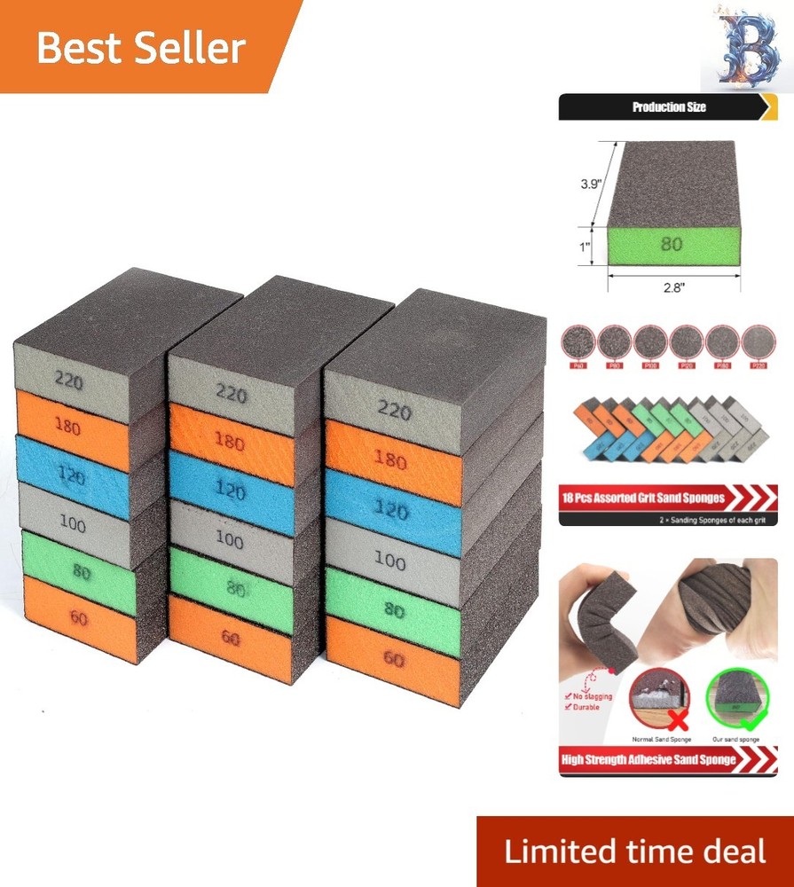 Reusable 18 Pack Sanding Blocks in Assorted Grits for Perfect Crafting