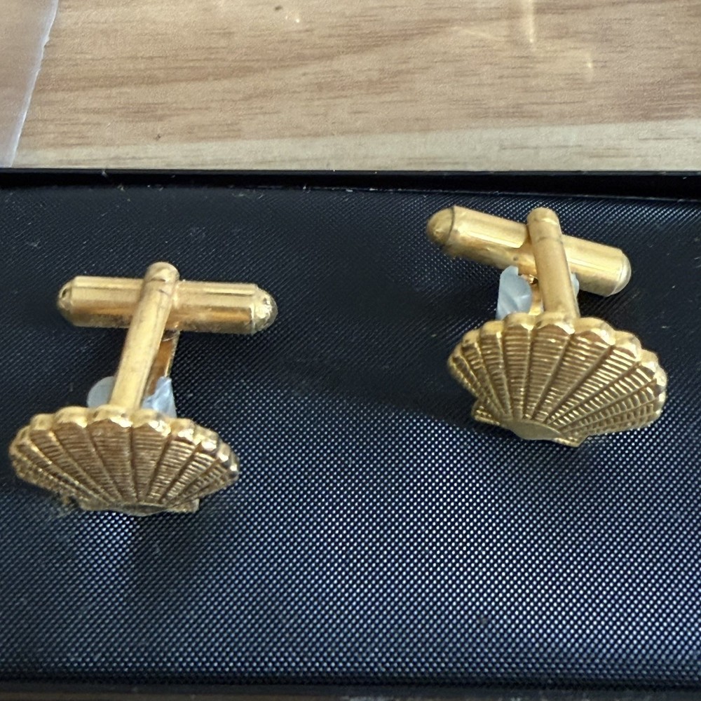 Gold Coloured Cufflinks Shell Design Boxed