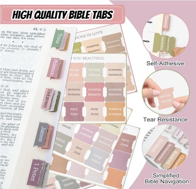 Laminated Bible Tabs,75 Tabs,Laminated Index Tabs for Women and Boho