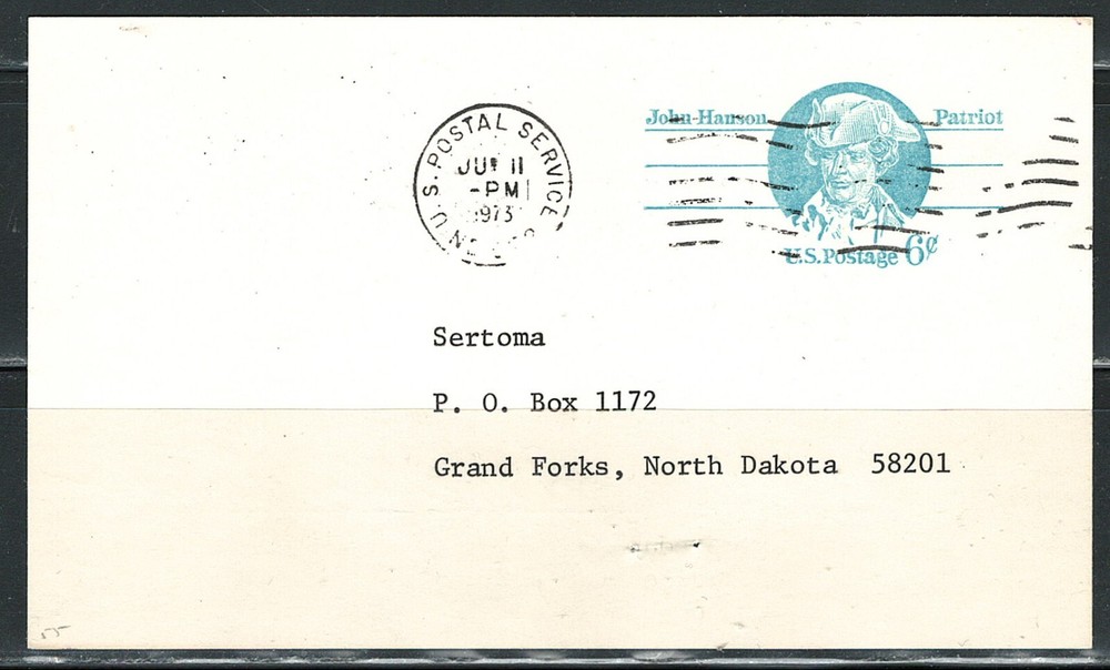 Year of 1973 US 6 Cent postal Card (Used)