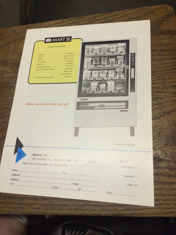 Vendmart MART 3 SNACK VENDING MACHINE flyer- original