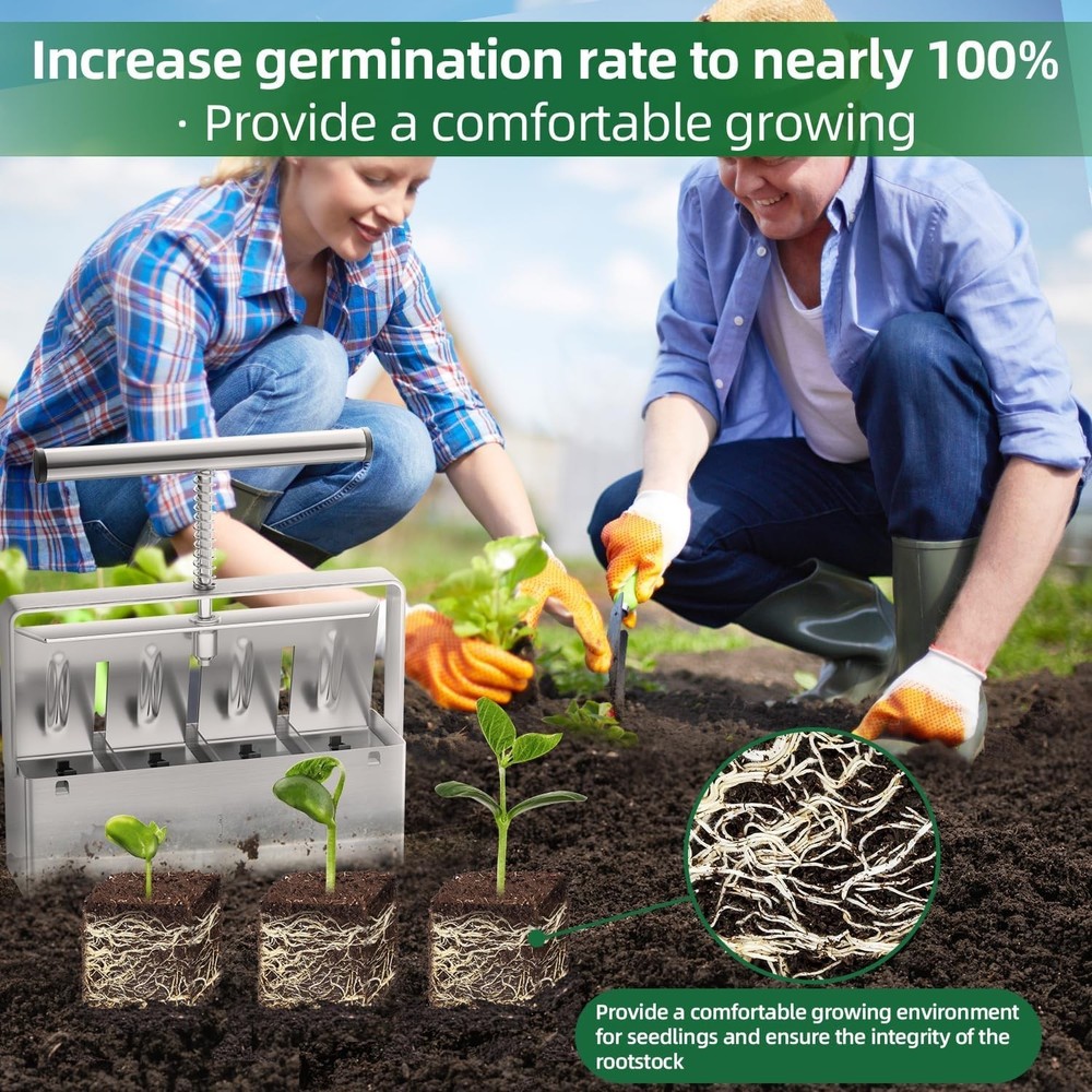 Soil Blocker 2 Inch 4 Cell Handheld Soil Blocking Tool for Seed Starting