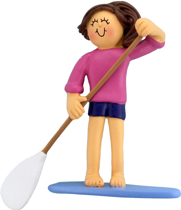 Paddle Board Female Brown Personalized Christmas Tree Ornament