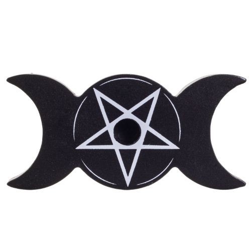 Black Triple Moon & Pentagram Chime (Mini Taper) Candle Holder!