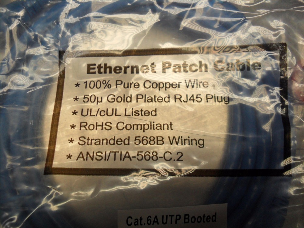 Ethernet Patch Cable 6A UTP BOOTED Stranded 568D copper wiring RJ45 / 10' long