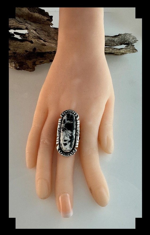 Handcrafted Sterling and White Buffalo Ring Size 8 3/4