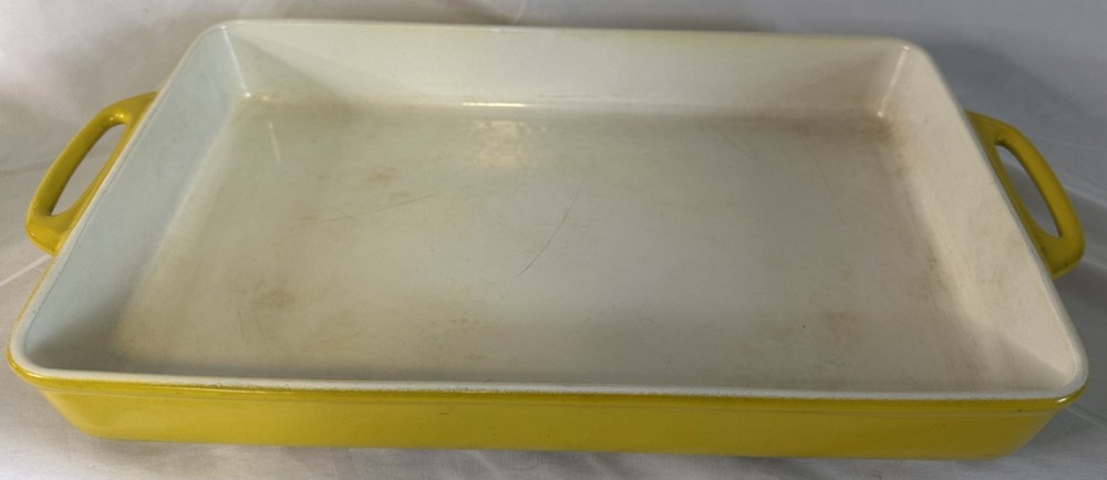 Yellow Enamel Cast Iron Rectangular Baking Dish - Scandinavian MCM Style