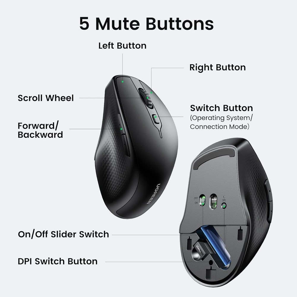 High Precision Wireless Ergonomic Mouse with Bluetooth 5.0 - Lightweight Design