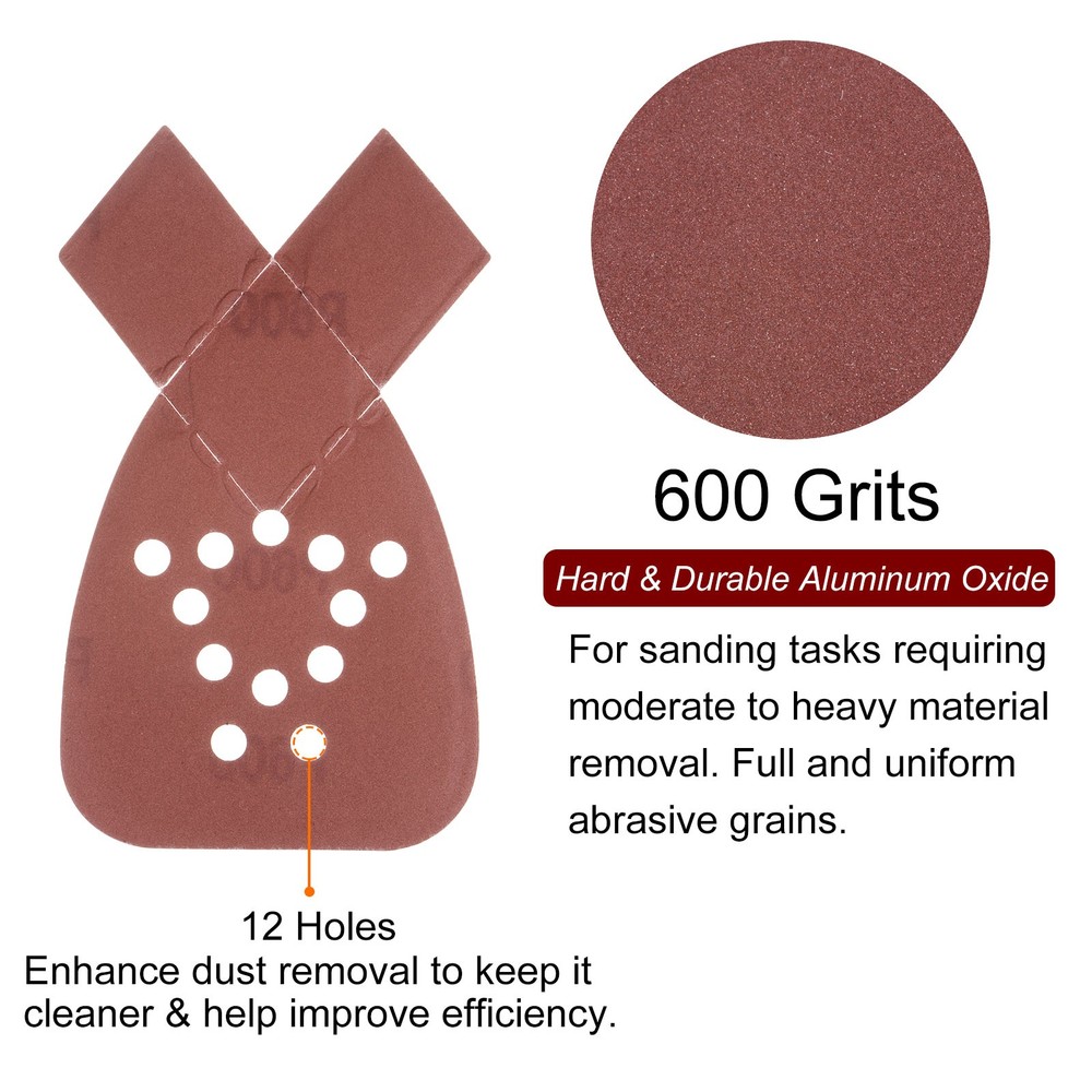 24pcs 600 Grit 12 Hole Hook Loop Sandpaper Triangular Sanding Pad with Extra Tip