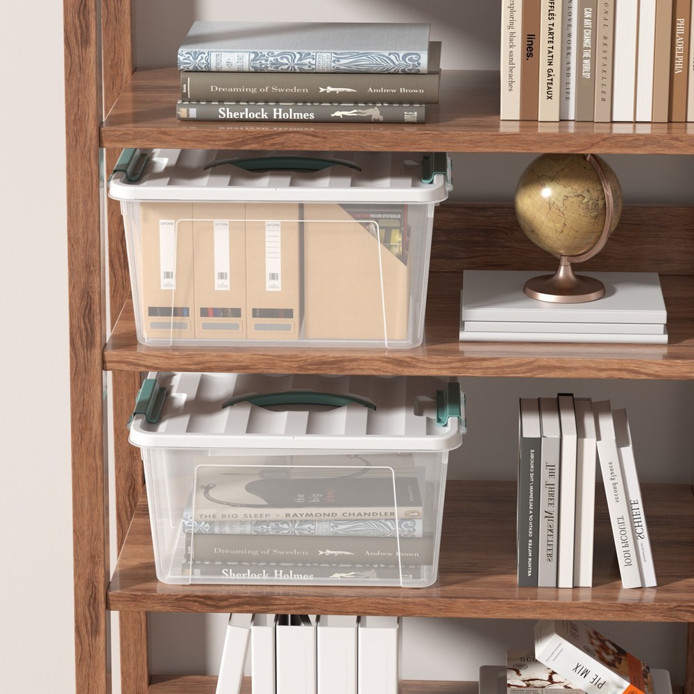 14 Qt Stackable Plastic Storage Bins with White Lids, 8 Packs, Clear