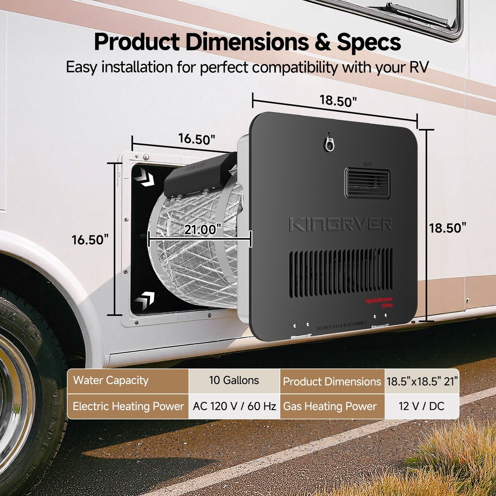 10 Gallon RV Water Heater Gas&Electric Bulit-in Powered Anode Rod 12000BTU 1440W