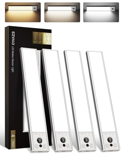 Rechargeable Motion Sensor Under Cabinet Lights - 4-Pack, Dimmable, Magnetic, 3