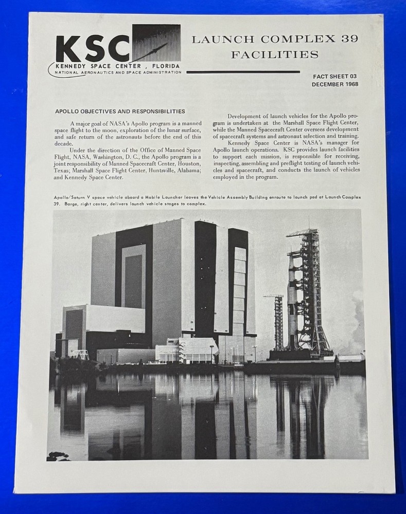 PROJECT APOLLO 1968 ORIGINAL KSC FACT SHEET 03