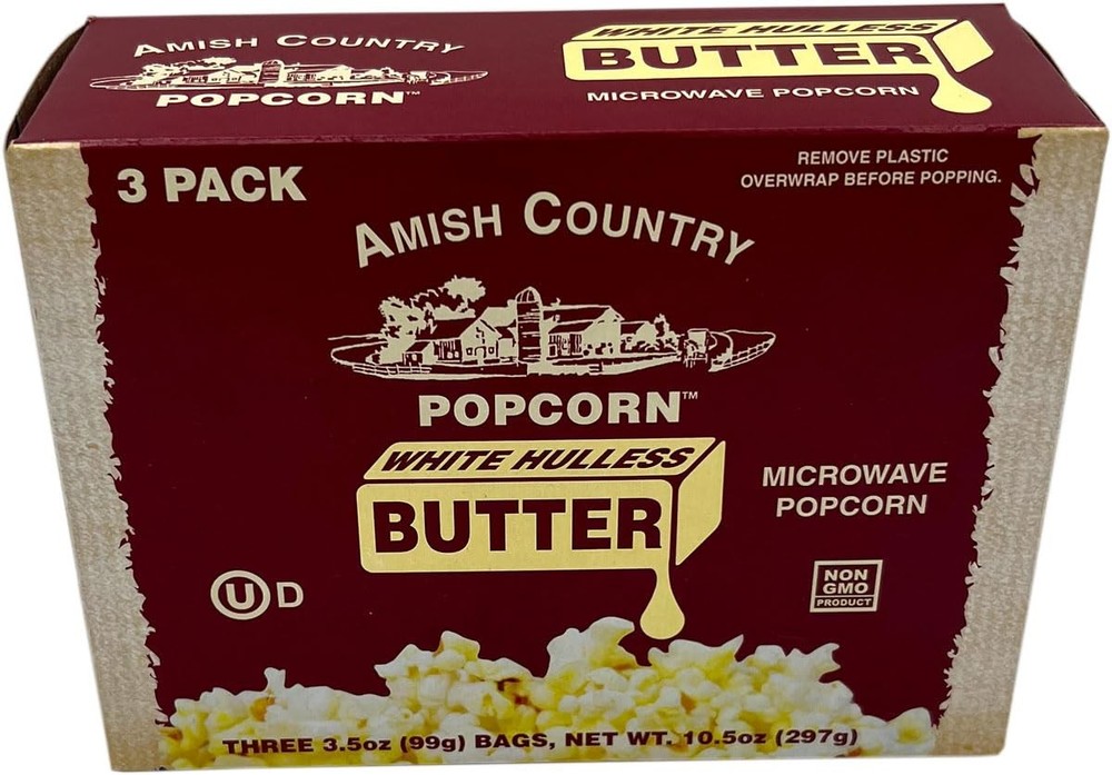 | Old Fashioned Microwave Popcorn | Medium White 3 Pack Butter | Non-GMO, Glu...