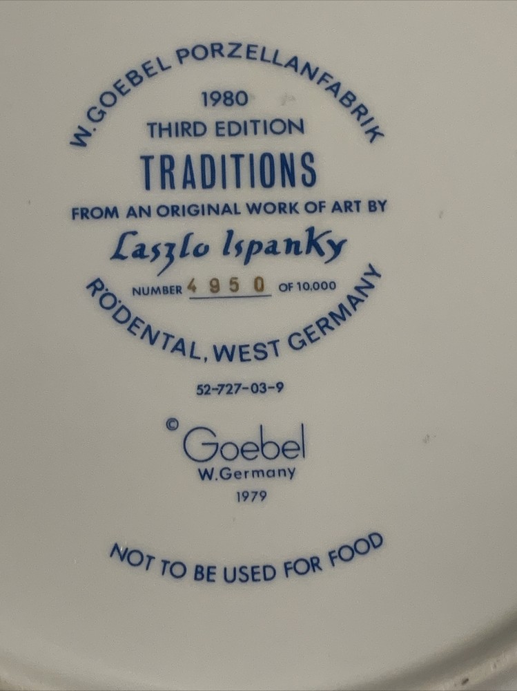 1979 Laszlo Ispanky Traditions THIRD EDITION W.GOEBEL DECORATIVE PLATE Germany
