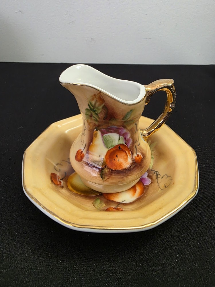 Vintage Lefton Hand Painted Miniature Pitcher And Basin Fruit Pattern