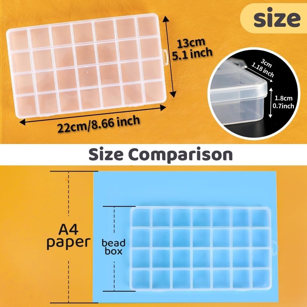 Compact 28 Grid Acrylic Bead Organizer Box - Transparent Craft Storage Solution