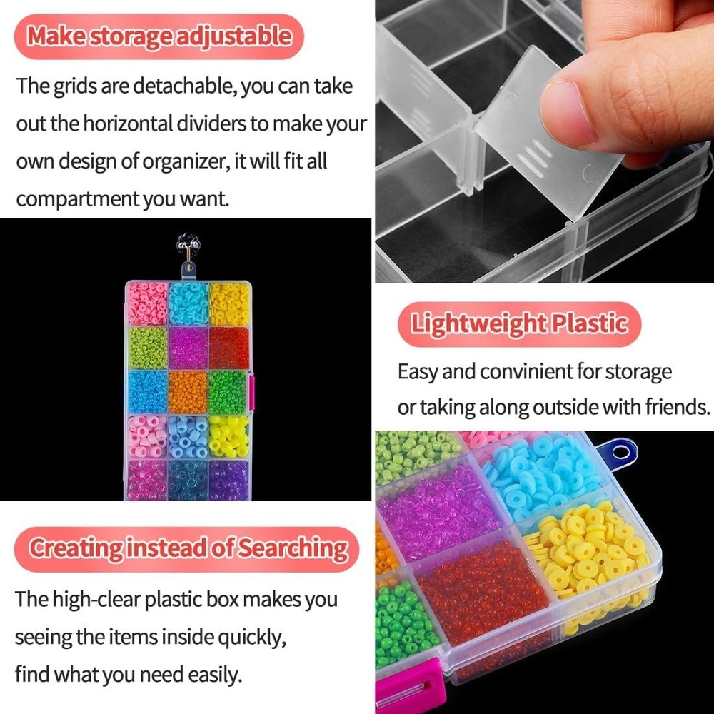 15-Grid Clear Bead Organizer Box - Customizable Plastic Storage for Crafts