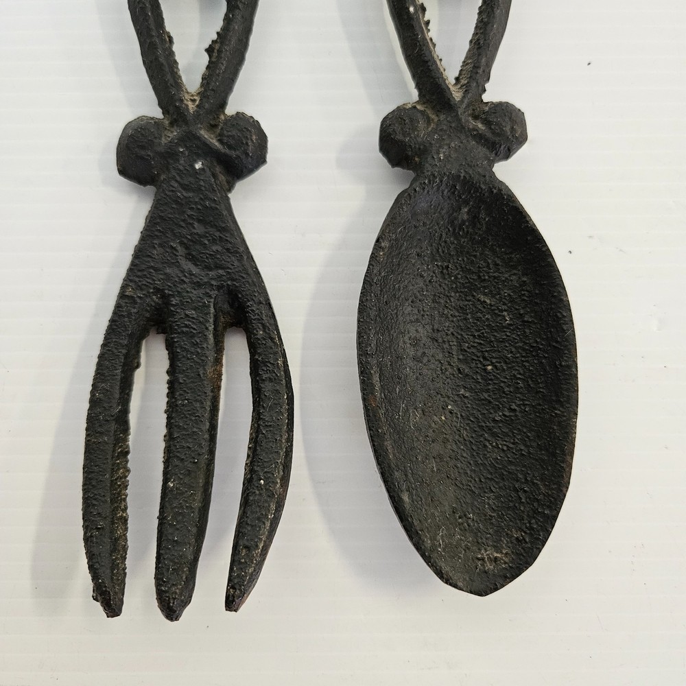 Vintage Black Cast Iron Fork and Spoon Set 12.25" Long