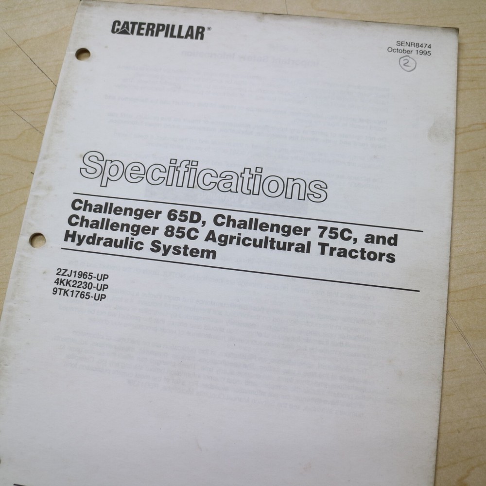 CAT Challenger 65D 75C 85C Tractor Hydraulic System SPECIFICATION Service Manual