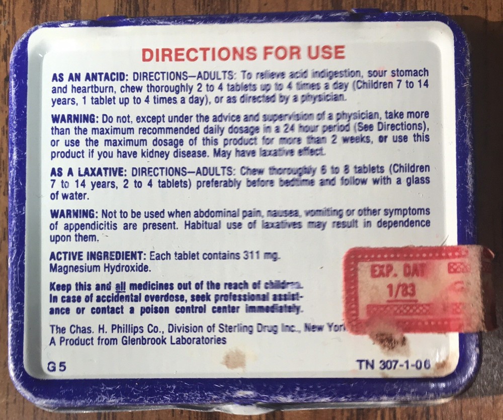 Phillips’ Magnesia Tablets Tin, Vintage White Blue, 30 Tablets