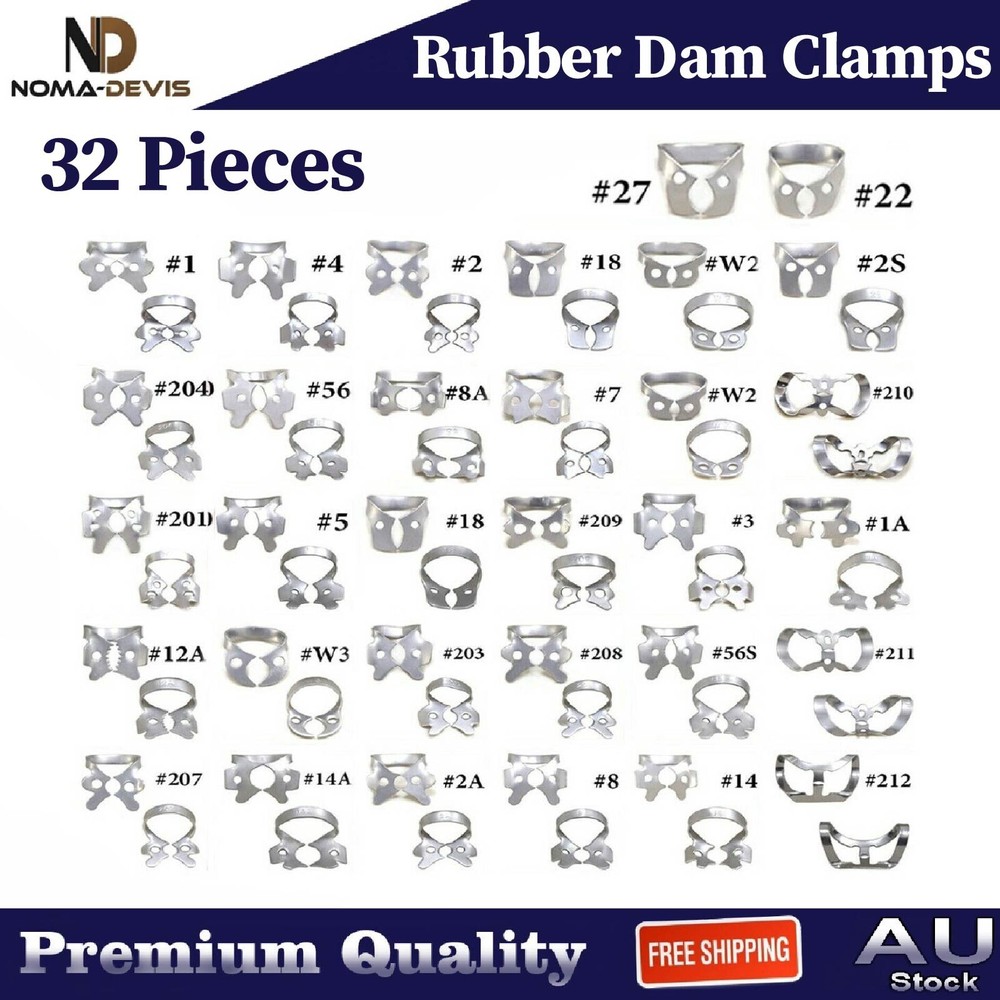 Rubber Dam Clamps Different Sizes Tissue Premolar Clamp Molar Endodontics 32 Pcs