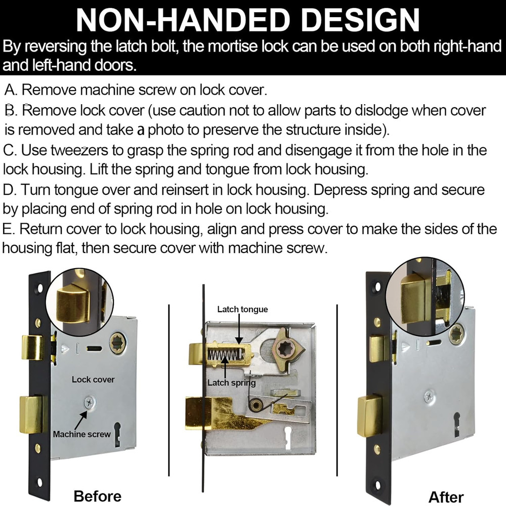 Vintage Mortise Lock Set with Skeleton Key - Black Knobs, 4 Pack
