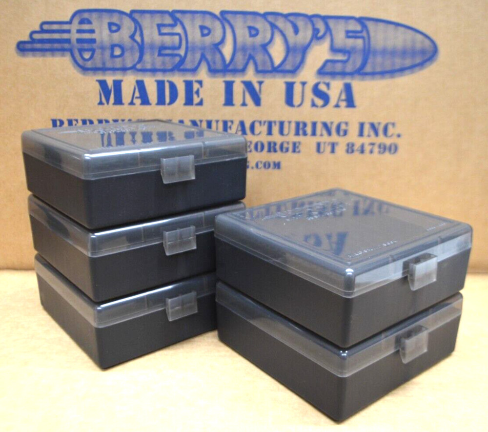 38 / 357 BERRY AMMO BOXES 100 ROUND STORAGE & RELOADING (5-Pack SMOKE /BLACK)