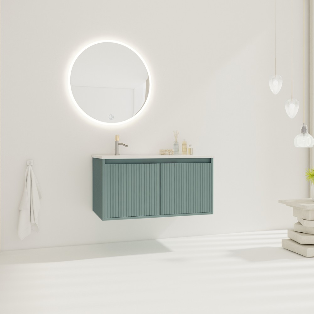 36" Bathroom Vanity Wall Mounted Cabinet Drop-Shaped W/ Undermount Sink Green