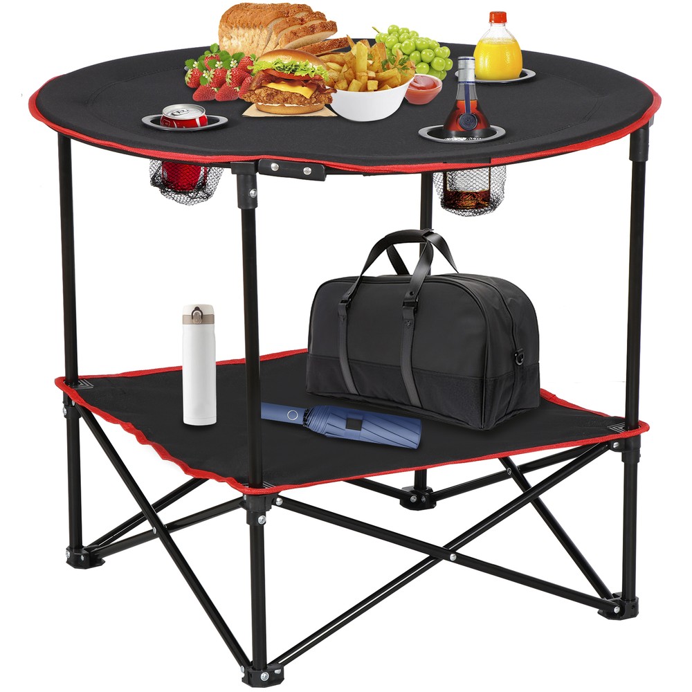 Outdoor Camping Table Foldable Metal Frame 24" H Foldable Waterproof, Black