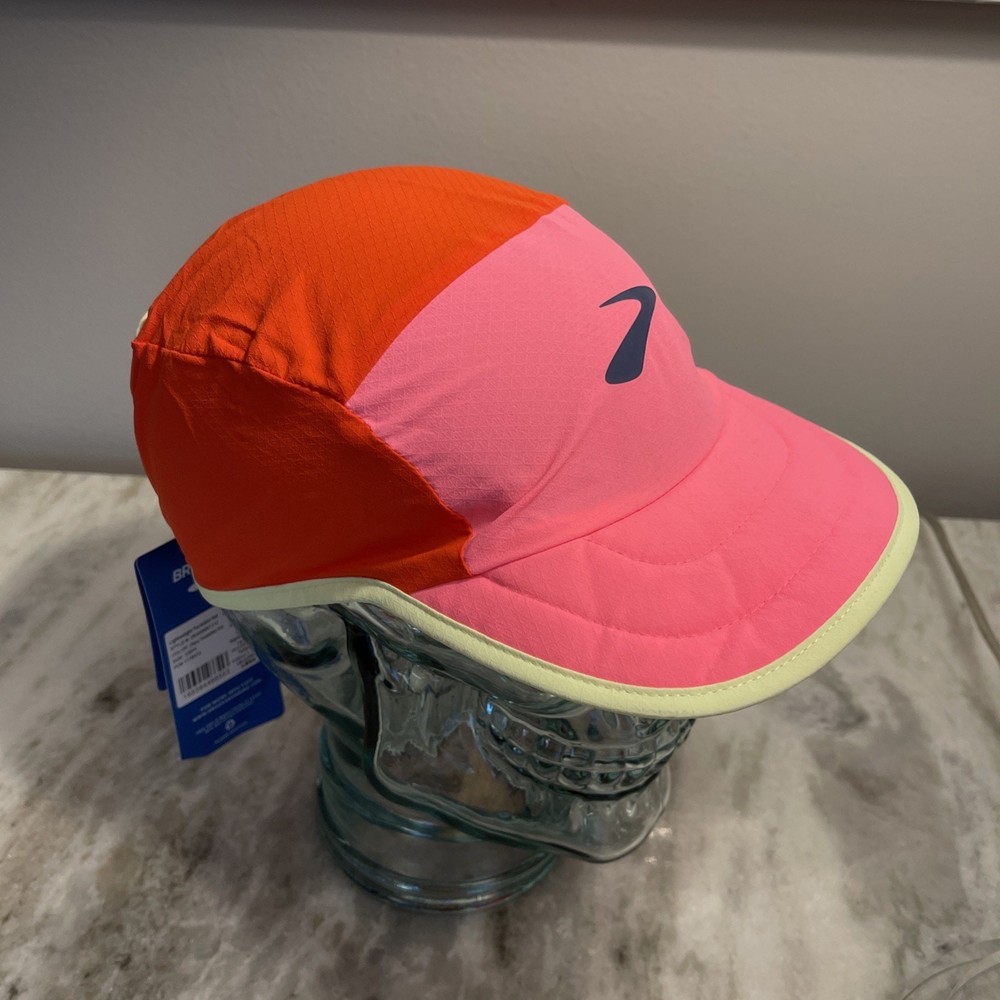 NWT Brooks Running Lightweight Packable Hat Adjustable Cap Red Neon Pink