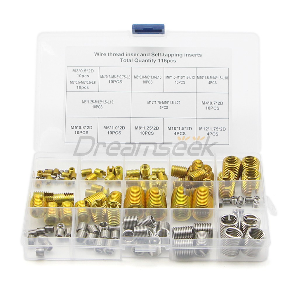 116pcs Helicoil Thread Insert Self Tapping Threaded Inserts Kit Stainless Steel