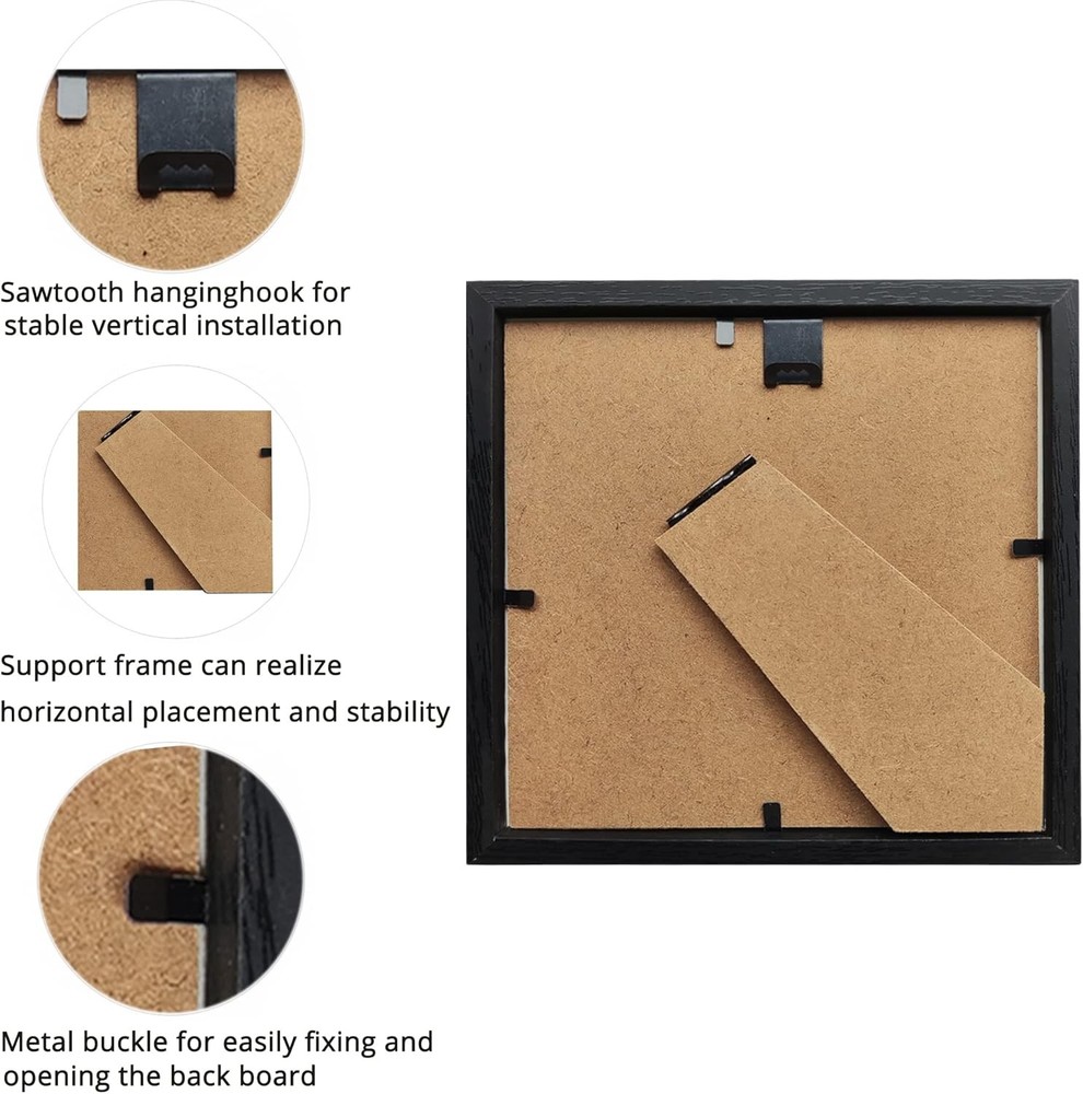 Small Shadow Box Frame 5x5, Wood with Plexiglass, Black, 5x5