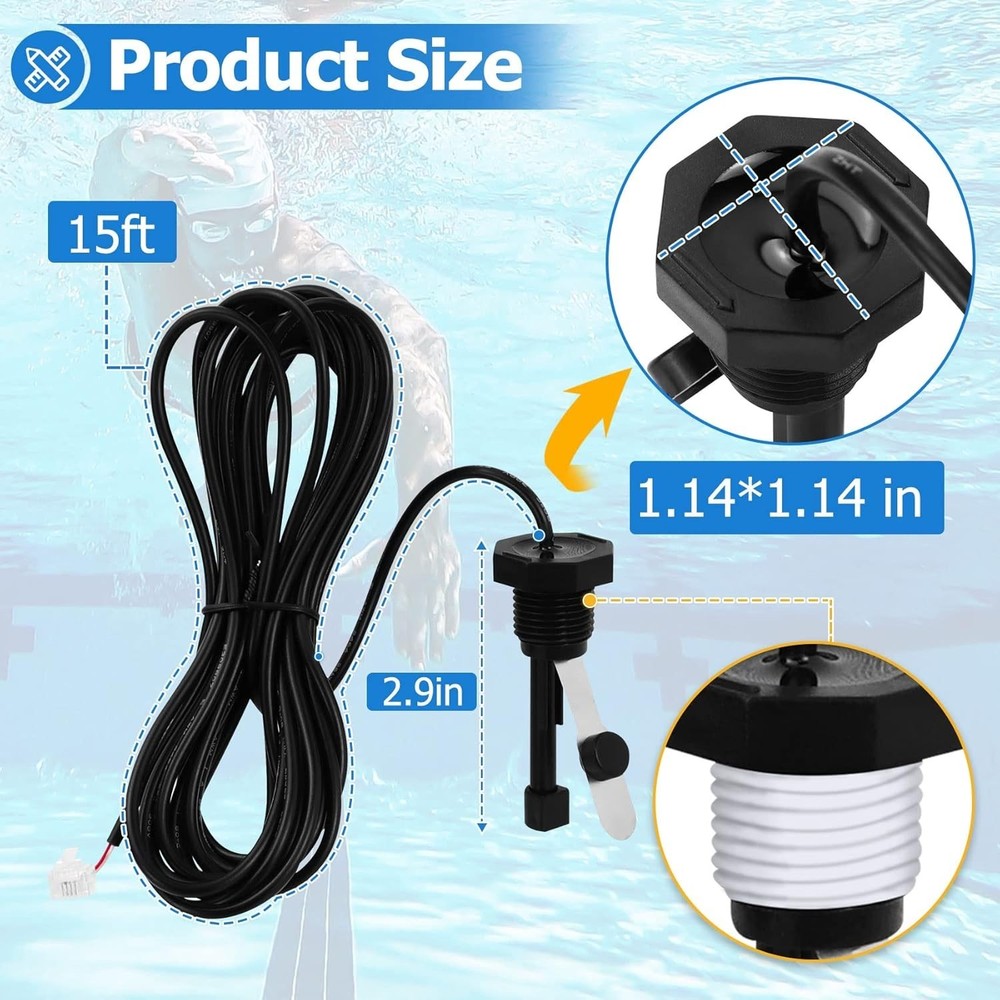 Aqua Rite Flow Switch Replacement with 15-Foot Cable, Plug-and-Play Setup