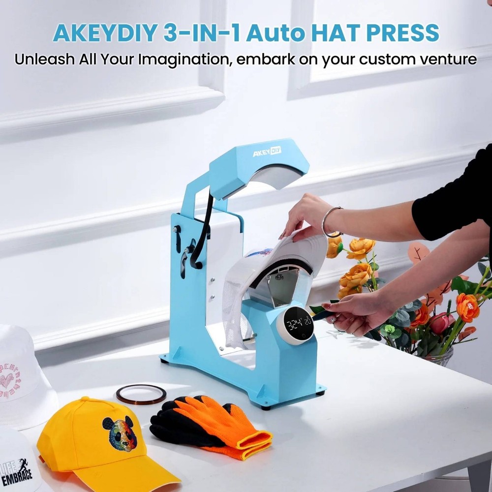 3-in-1 Auto Cap Heat Press Machine, Hat Heat Press with 3pcs Replaceable Heating