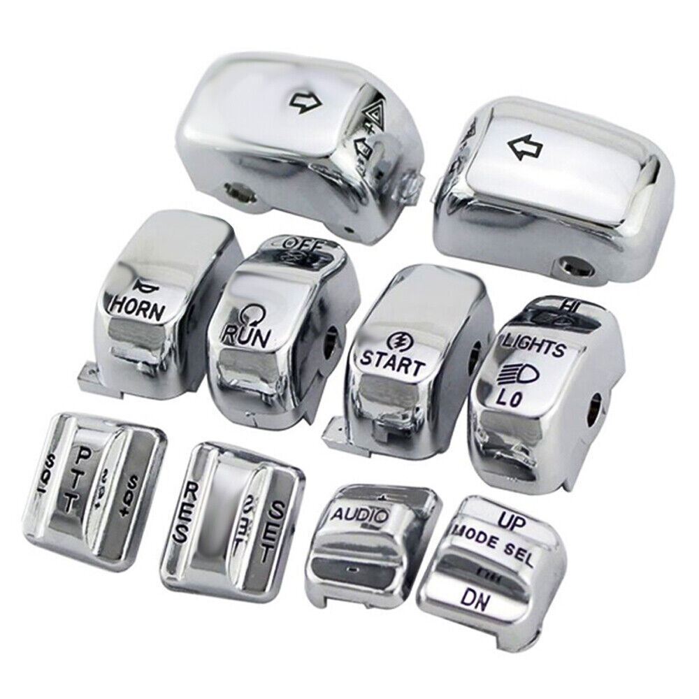 Chrome Hand Control Switch Housing Button Covers Caps Set Fit For Harley Dyna US