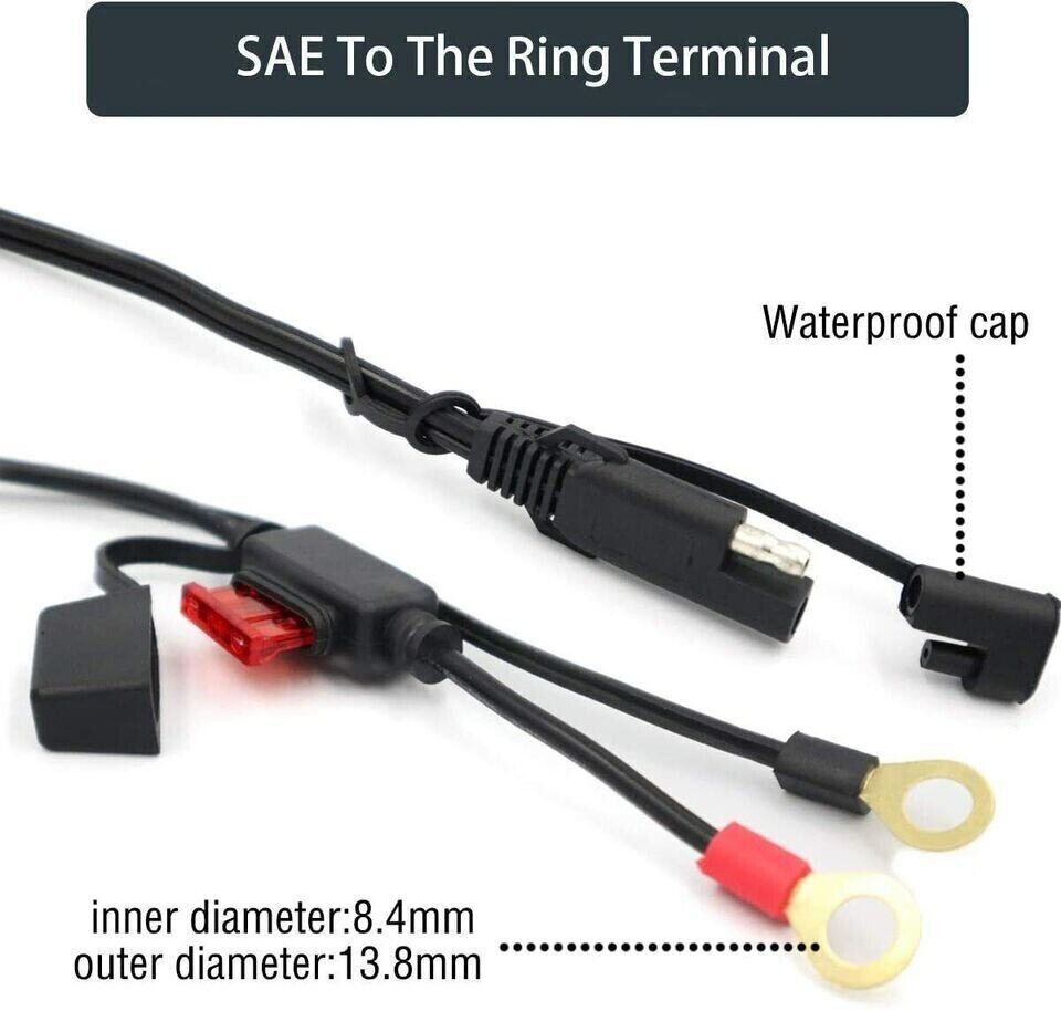 2Pcs 2FT SAE Battery Connector Cable 2-Pin Ring Terminal Harness Extension Wire