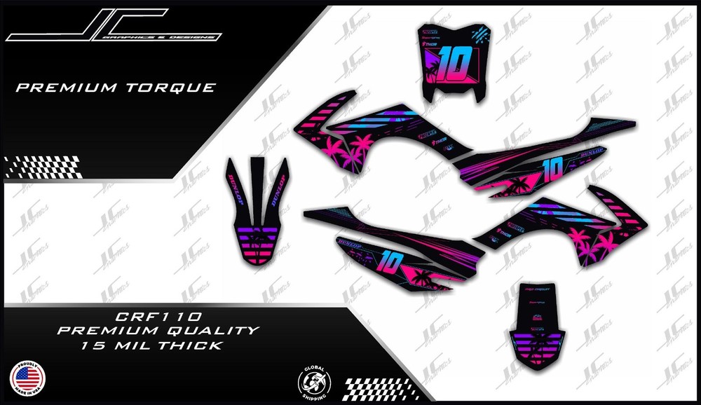 PremiumTorque CRF110 Style Graphics kit decals THICK AND HIGH GLOSS