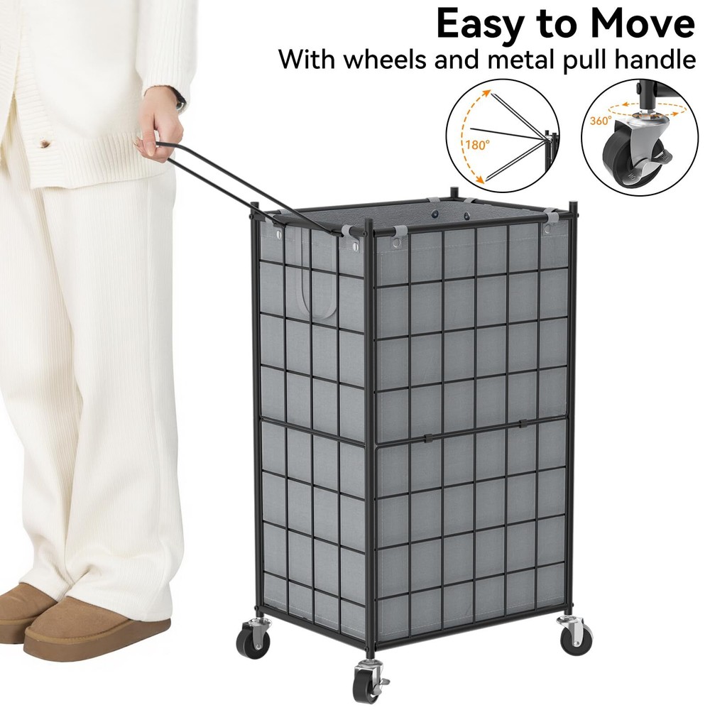 Laundry Hamper With Wheelsmetal Wire Frame Rolling Laundry Basket With Removable