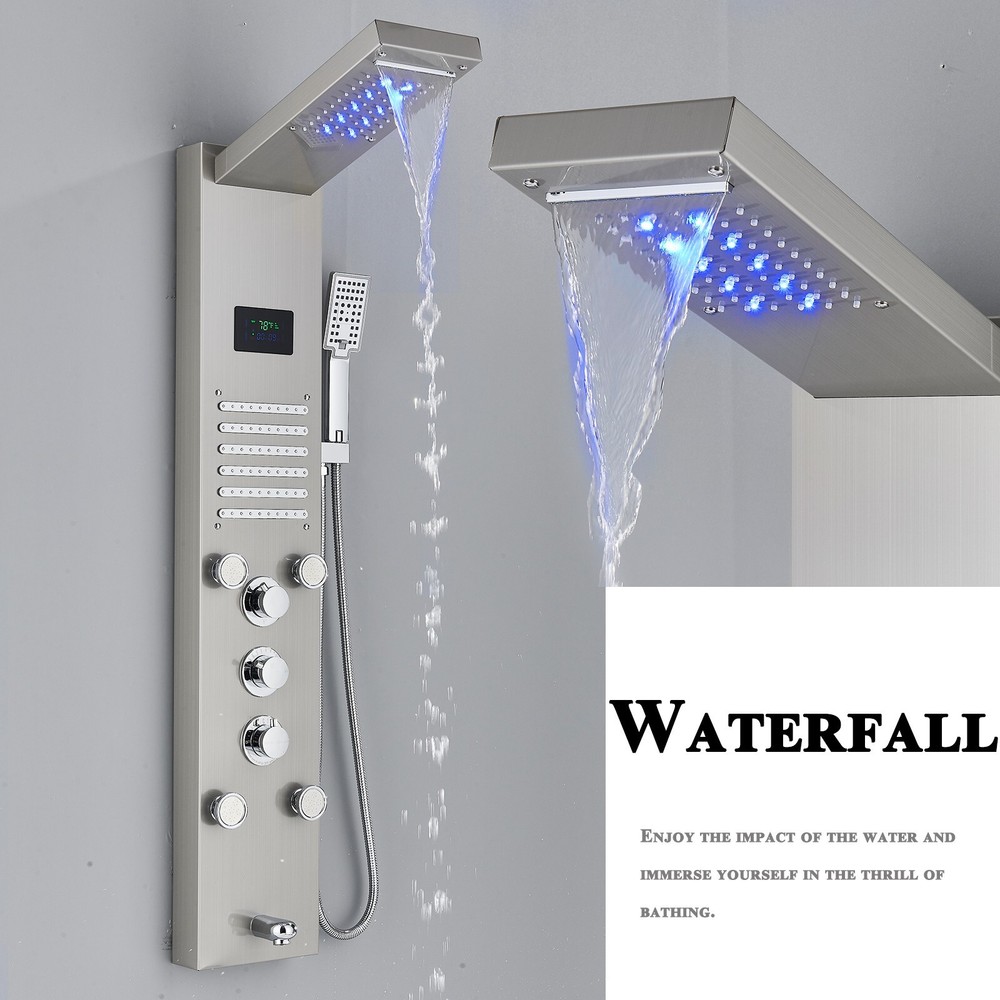 ELLO&ALLO LED Shower Panel Tower System Rainfall Waterfall Massage Shower Faucet
