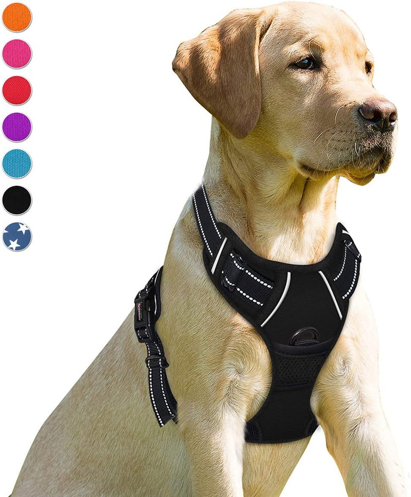 No Pull Large Dog Harness Heavy Duty, Reflective, Easy Control Handle Black L