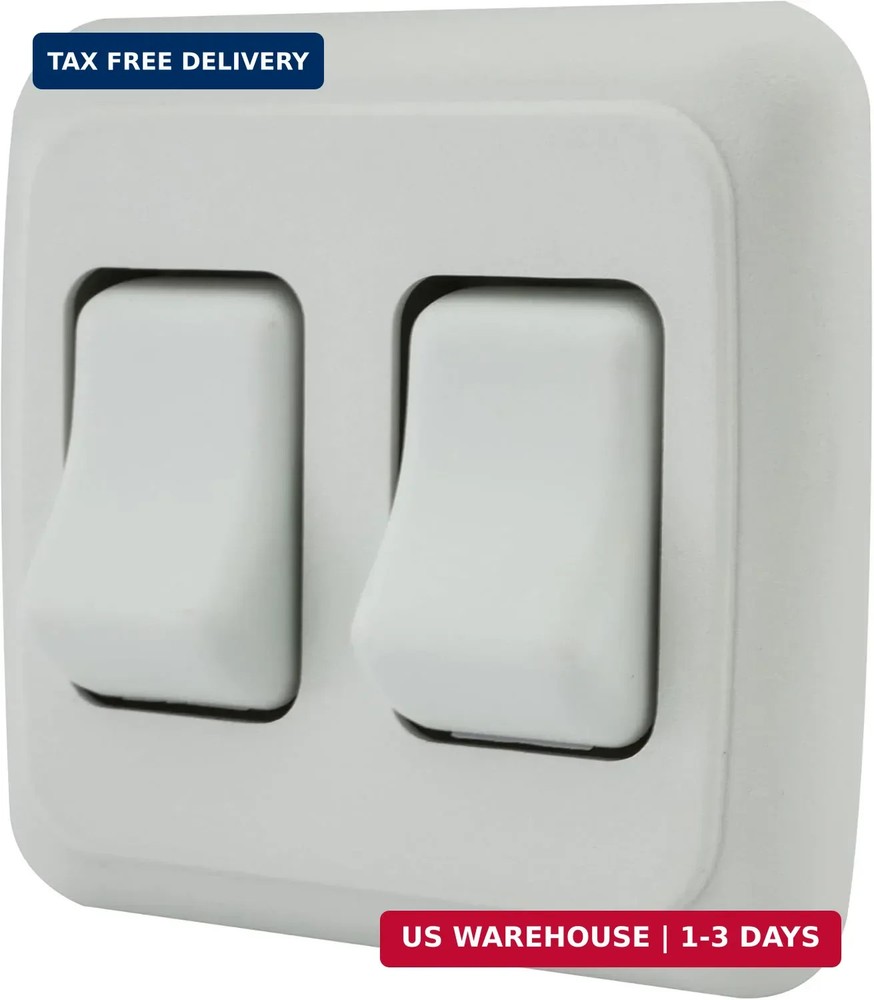 Double SPST On-Off Switch with Bezel, 12-Volt, for RV, Trailer, Camper (White)