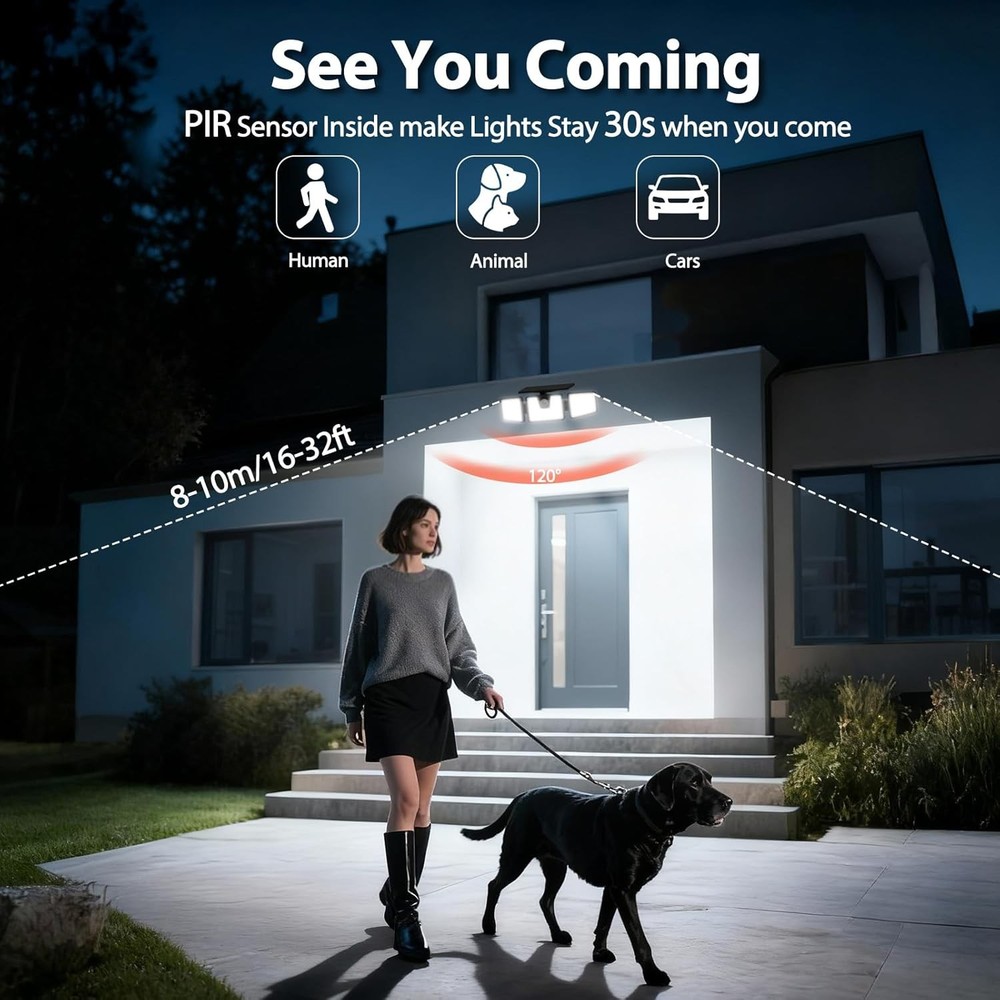 Solar Motion Sensor Lights Outdoor, 3 Heads Security Lights Solar Powered