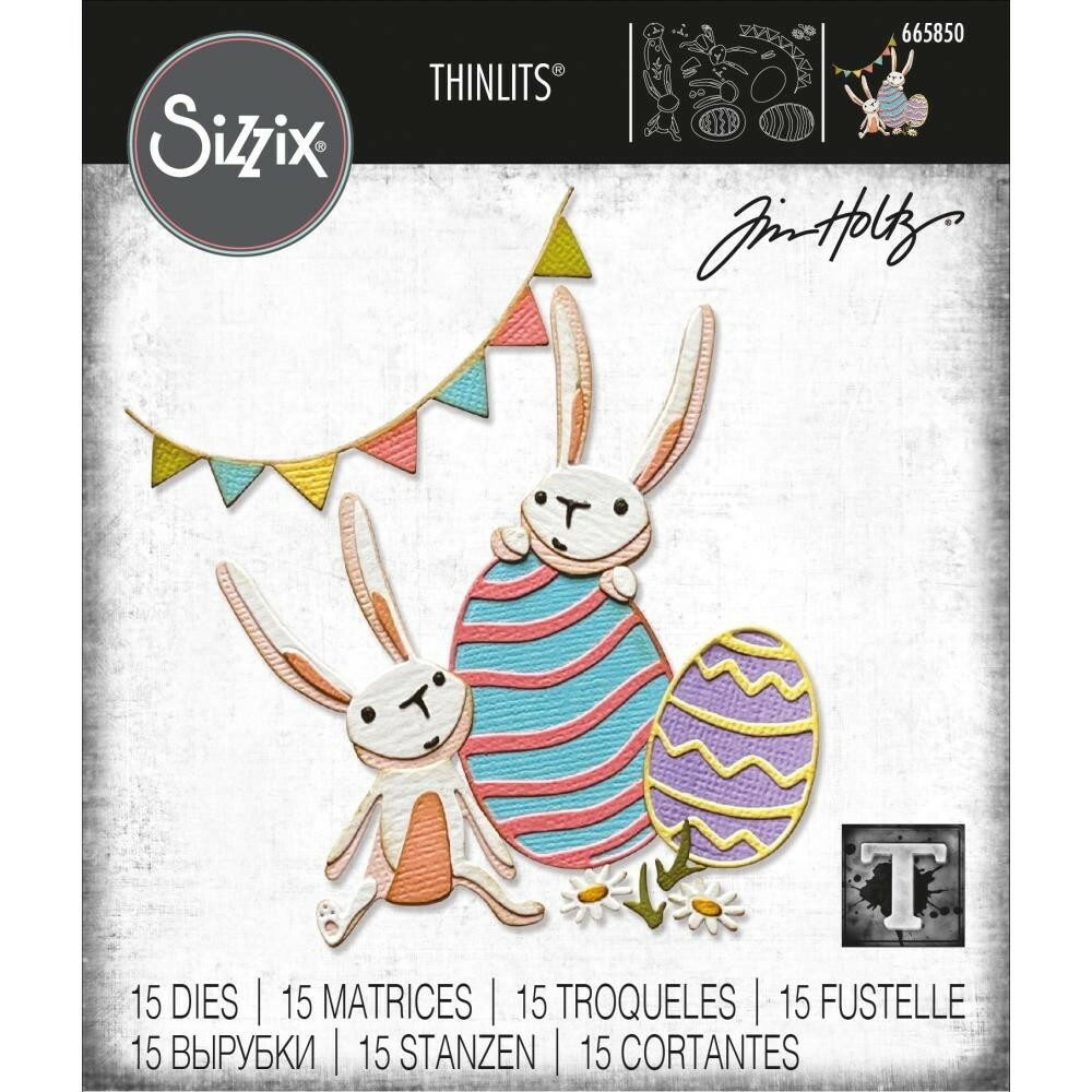 New Tim Holtz "BUNNY GAMES" Easter Sizzix Thinlits Cutting Dies 2022