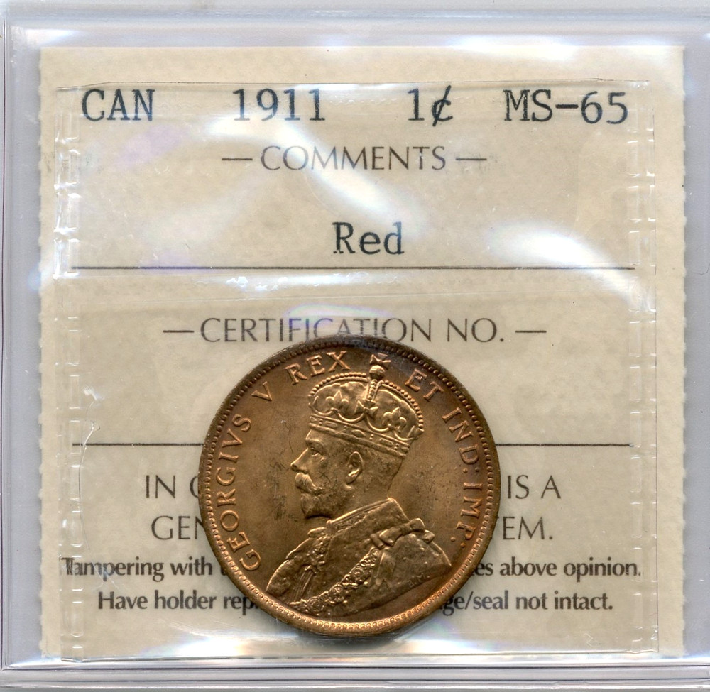 1911 Canada Large Cent - GEM Uncirculated, ICCS MS65 RED