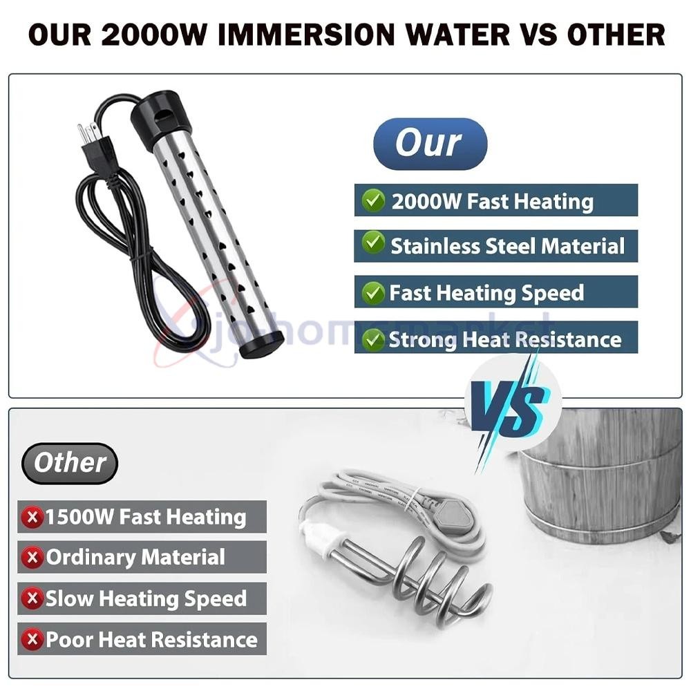Immersion Water Heater , 2000W Submersible Portable Electric Heaters 110V