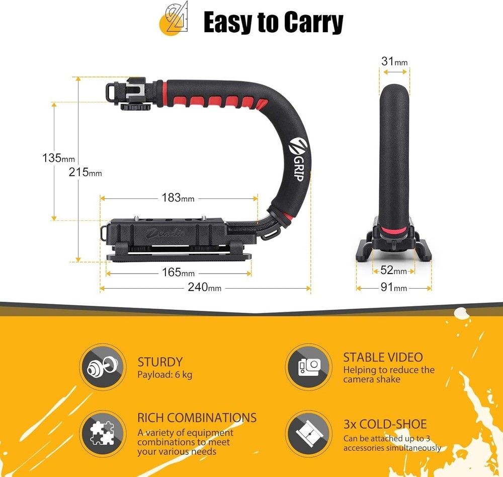 Video Action Stabilizing Handle Grip Handheld Stabilizer with Cold-Shoe Mount...