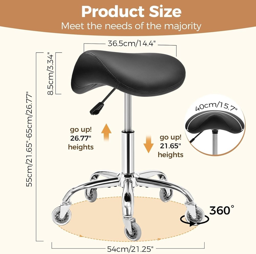Ergonomic Rolling Saddle Stool Height-Adjustable Rolling 360° Swivel Saddle