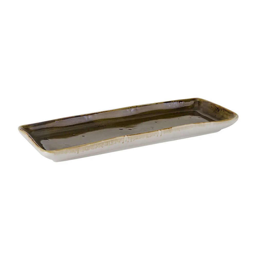 Tuxton China Inc Artisan Geode 13-3/4" Walnut Ceramic Rectangular Tray - 1 Dz